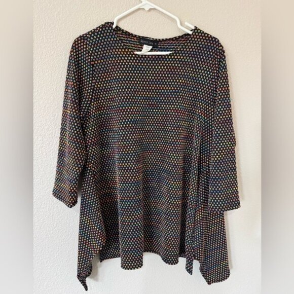 Reina Lee Rainbow Polka Dot Top - Asymmetrical Hem, 3/4 Sleeve, Women’s Medium - Picture 1 of 4